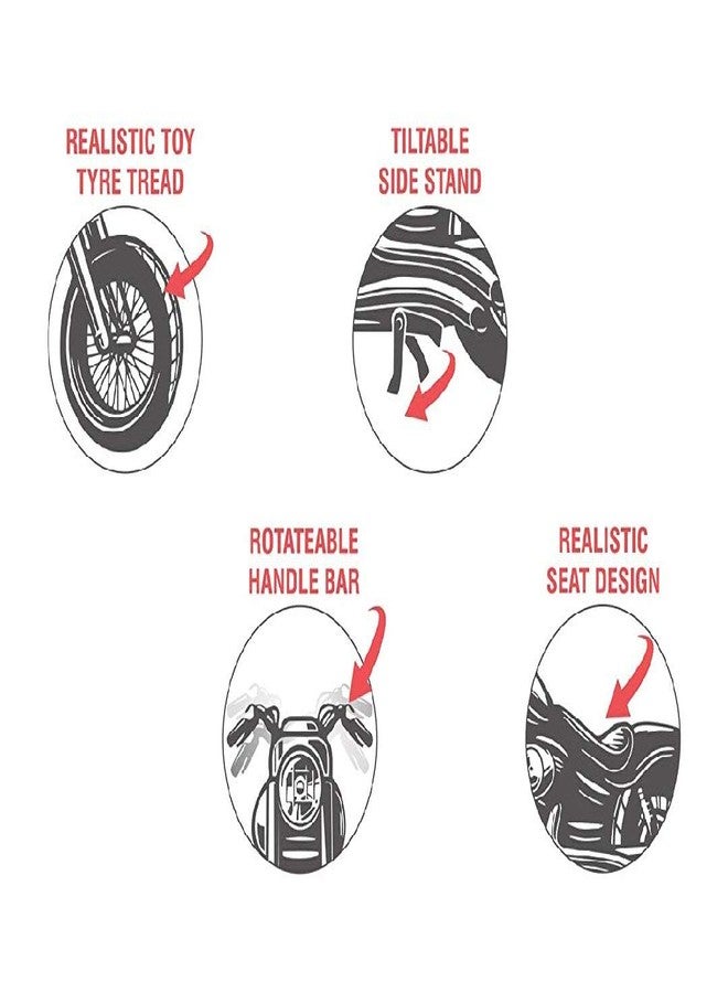 سنتي مجموعة ألعاب سنتي تويز المكونة من قطعتين - سيارة مطاردة الشرطة البيضاء ذات فتحة السقف ودراجة نارية حمراء متينة - عجلات معدنية واقعية وتصميم واقعي - حركة سحب للخلف - الدراجة تعمل بنظامي الحركة الحرة والسحب للخلف - Image 4